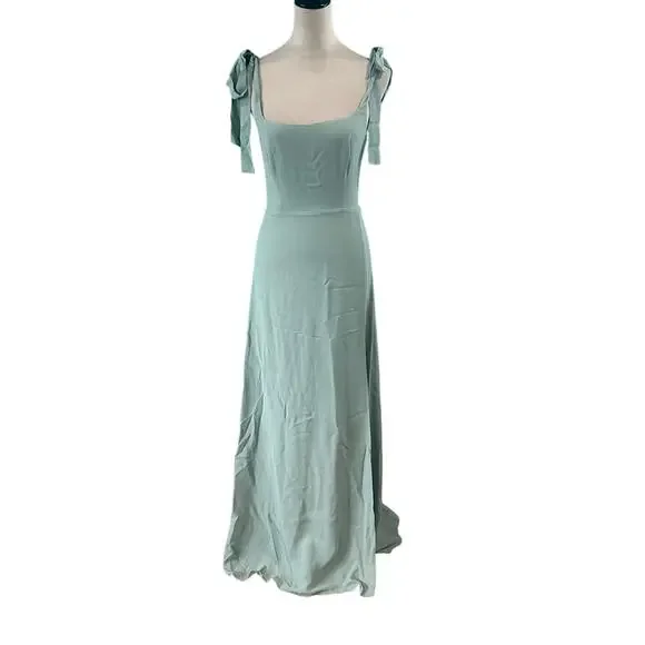 Reformation Celadon Green Westerly Tie Strap Maxi Dress Bridesmaid Size 6 - Picture 4 of 10